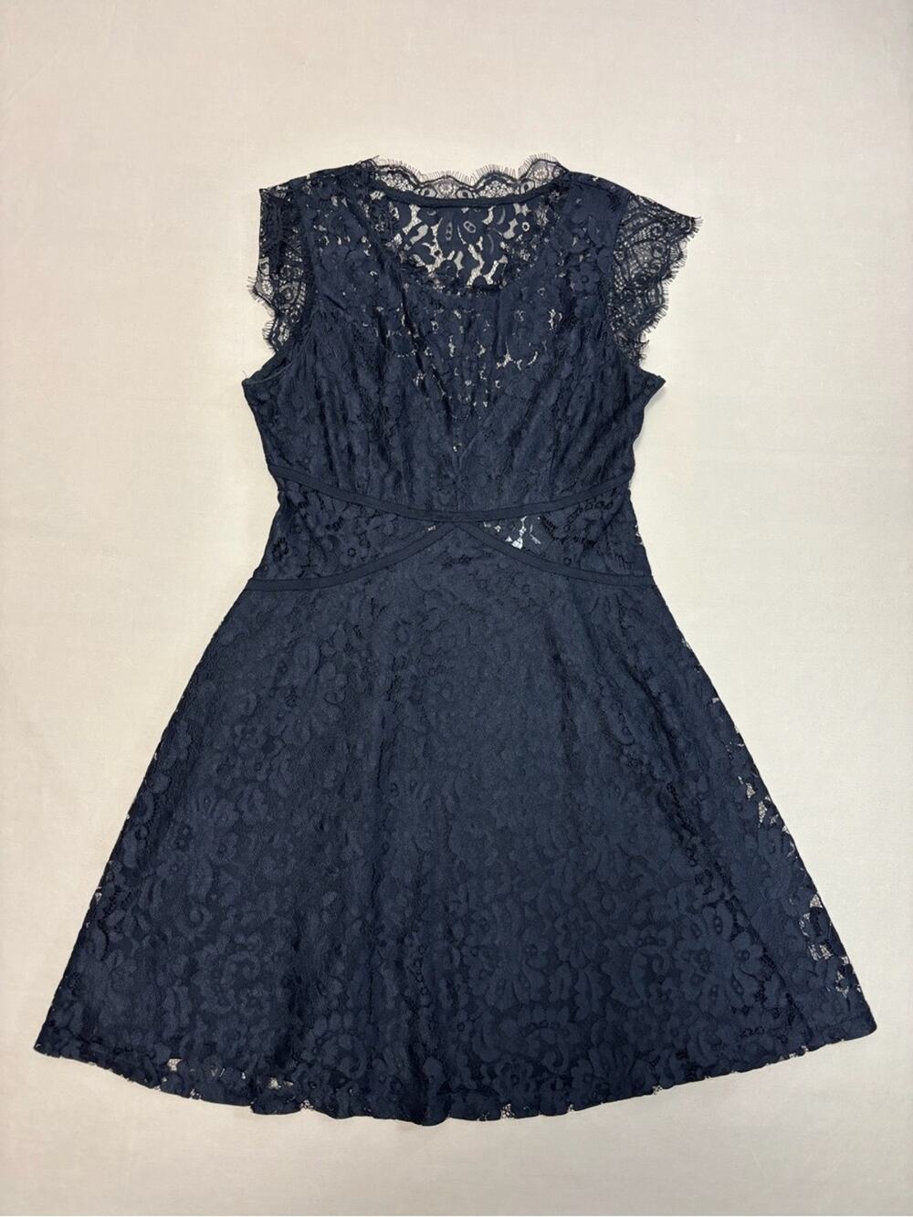 Tobi Black Lace Fit and Flare Dress with Cap Sleeves Women’s Size Medium